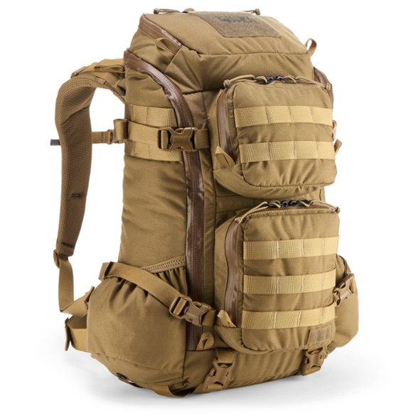 Voyager 30L Tactical Backpack displayed outdoors, highlighting its rugged design and storage features.