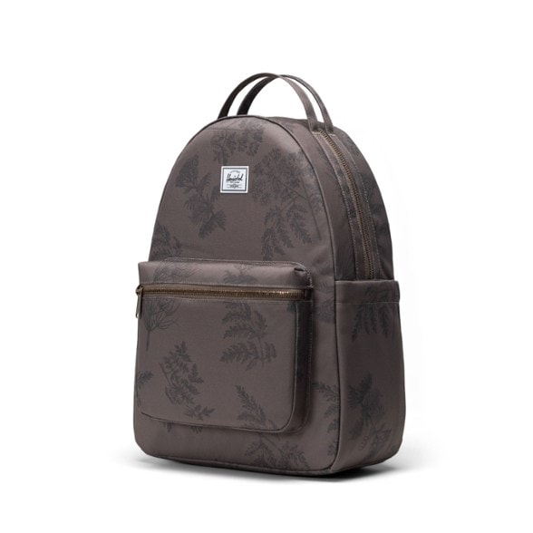 Front view of Nova EcoTravel Backpack showing recycled fabric and multiple compartments