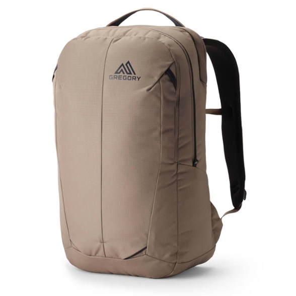 Front view of Retna Pro28 recycled backpack showing sleek design and top zip pocket