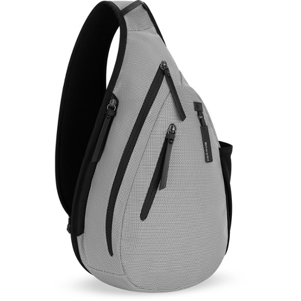 Front view of the eco-friendly vegan leather sling bag with adjustable strap.