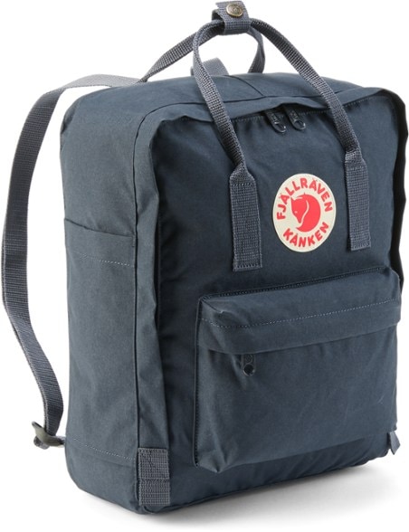 Front view of Fjallraven Kanken Pack showing reflective logo and adjustable straps