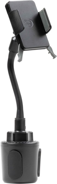 Nite Ize phone mount showing flexible arm and squeeze clamp in car setting.