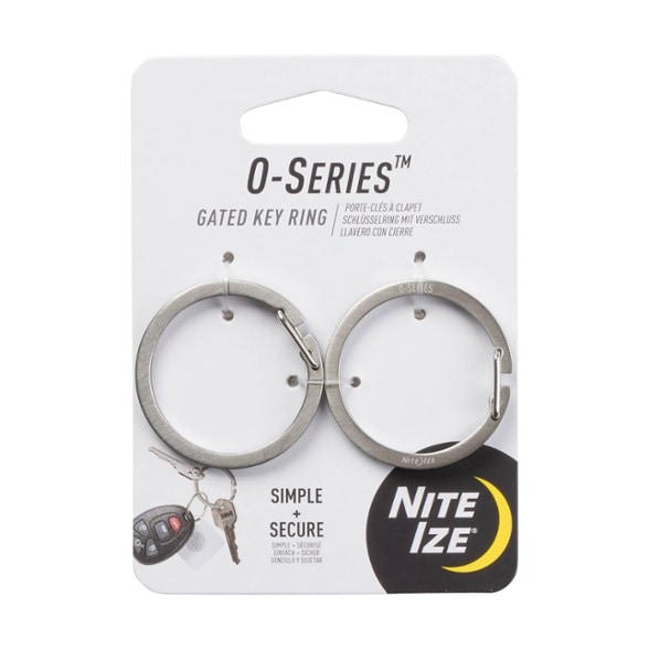 Close-up of the stainless steel gated key ring showing the spring gate mechanism.